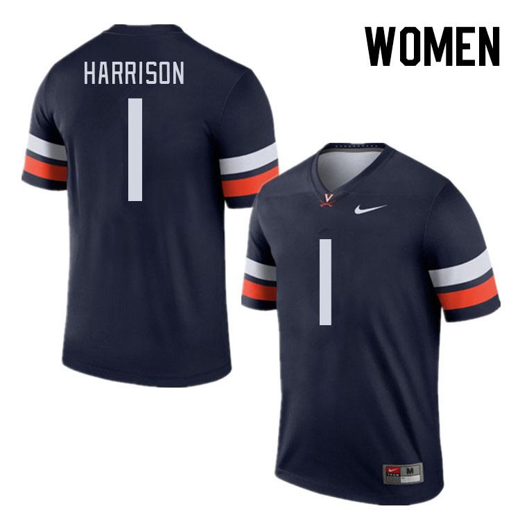 Women #1 Suderian Harrison Virginia Cavaliers College Football Jerseys Stitched Sale-Navy - Click Image to Close